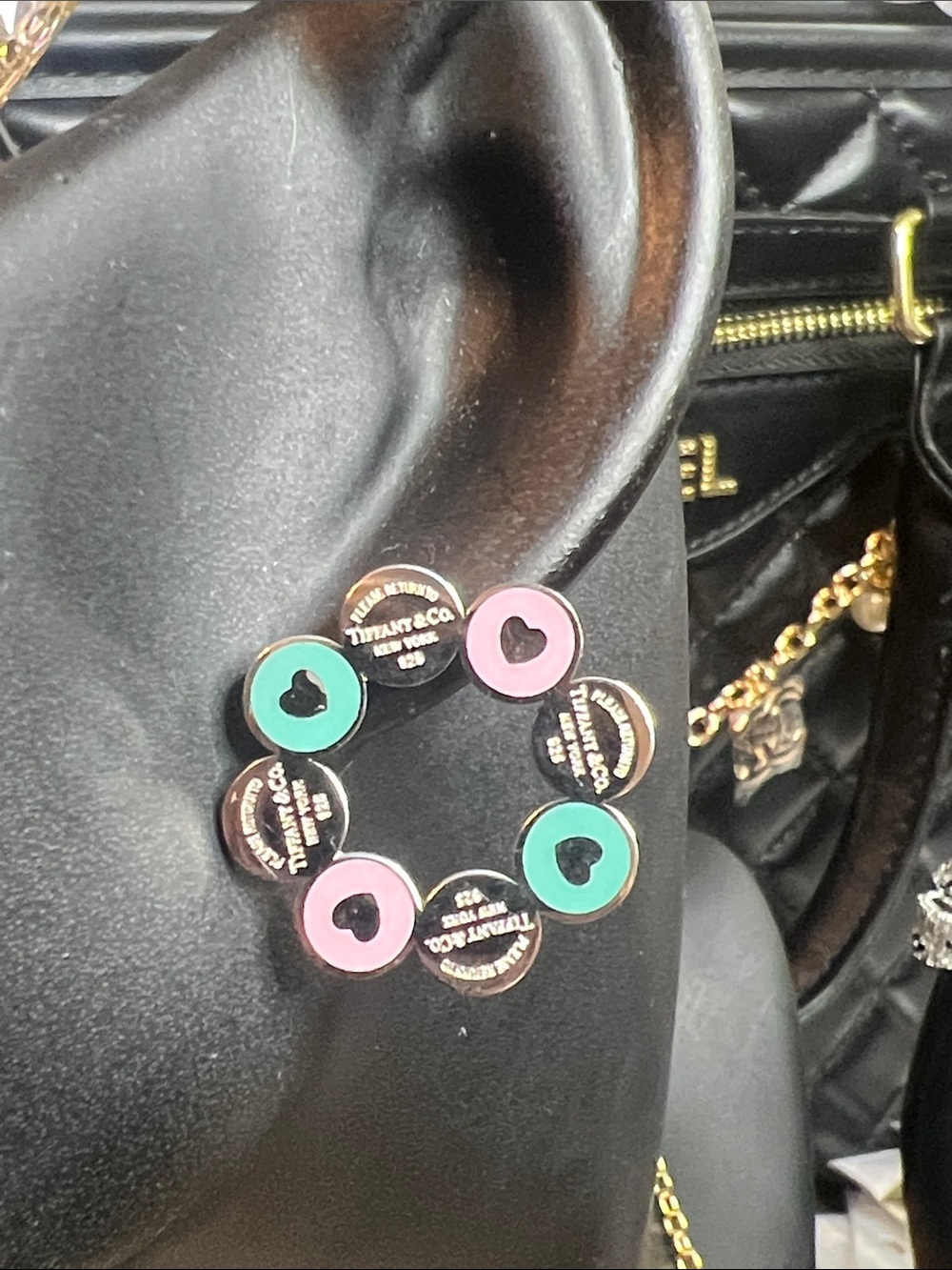 Silver Stainless Steel Heart Disc Earrings Pink and Blue -Fashion Inspired